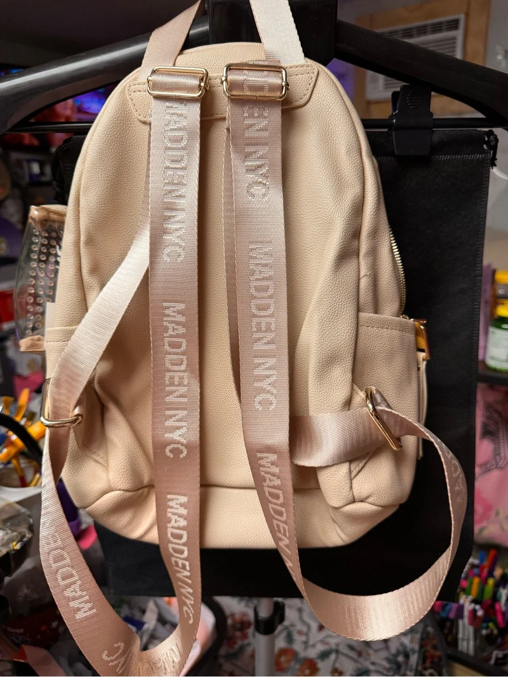 Steve Madden Cream Mini Backpack with Gold Hardware